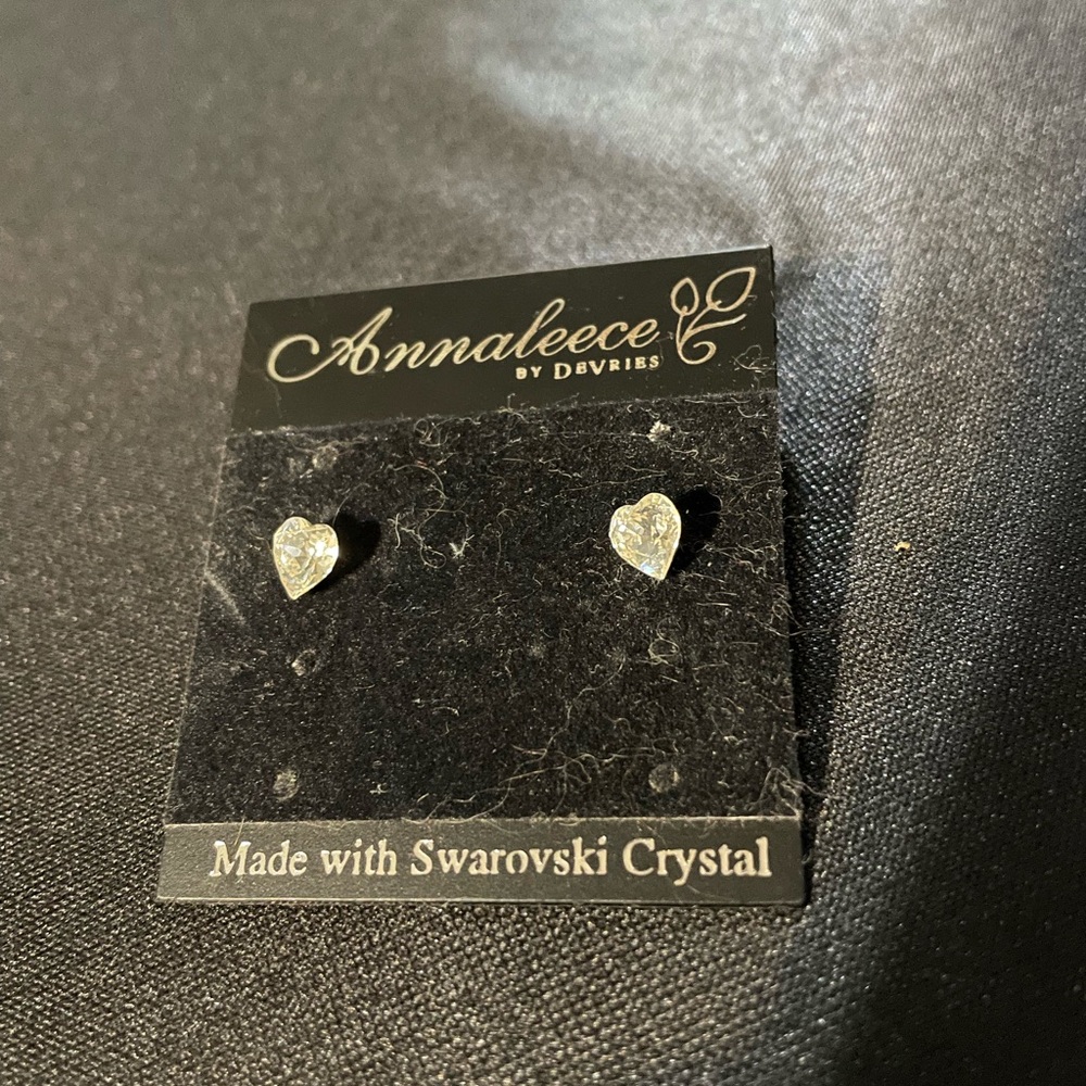 Annalee Silver Heart Swarovski Crystal Earrings